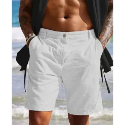 Men's Shorts Linen Shorts Summer Shorts Beach Shorts Pocket Plain Comfort Breathable Outdoor Daily Going out Fashion Casual White Blue