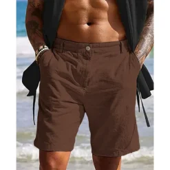 Men's Shorts Linen Shorts Summer Shorts Beach Shorts Pocket Plain Comfort Breathable Outdoor Daily Going out Fashion Casual White Blue