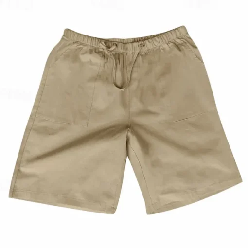Men's Shorts Linen Shorts Summer Shorts Pocket Elastic Waist Drawstring Plain Outdoor Daily Going out Holiday Casual Black White