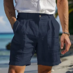 Men's Shorts Linen Shorts Dress Shorts Summer Shorts Beach Shorts Pocket Elastic Waist Straight Leg Plain Comfort Breathable Knee Length Casual Daily Holiday Fashion Streetwear Black White