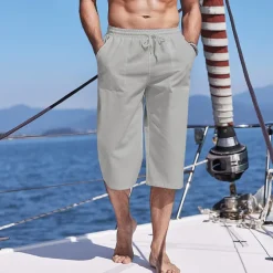 Men's Shorts Linen Shorts Summer Shorts Beach Shorts Capri Pants Pocket Drawstring Elastic Waist Plain Comfort Breathable Outdoor Daily Going out Fashion Streetwear Black White