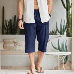 Men's Shorts Linen Shorts Summer Shorts Beach Shorts Capri Pants Pocket Drawstring Elastic Waist Plain Comfort Breathable Outdoor Daily Going out Fashion Streetwear Black White
