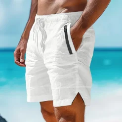 Men's Shorts Linen Shorts Summer Shorts Beach Shorts Pocket Drawstring Elastic Waist Plain Comfort Breathable Short Casual Daily Holiday Fashion Classic Style White Army Green