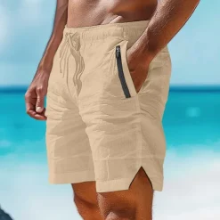 Men's Shorts Linen Shorts Summer Shorts Beach Shorts Pocket Drawstring Elastic Waist Plain Comfort Breathable Short Casual Daily Holiday Fashion Classic Style White Army Green