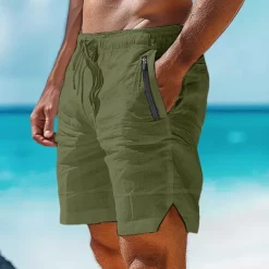 Men's Shorts Linen Shorts Summer Shorts Beach Shorts Pocket Drawstring Elastic Waist Plain Comfort Breathable Short Casual Daily Holiday Fashion Classic Style White Army Green