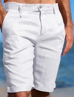 Men's Shorts Linen Shorts Dress Shorts Summer Shorts Beach Shorts Plain Breathable Soft Short Casual Daily Holiday Fashion Streetwear Black Beige Inelastic