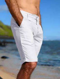 Men's Shorts Linen Shorts Dress Shorts Summer Shorts Beach Shorts Plain Breathable Soft Short Casual Daily Holiday Fashion Streetwear Black Beige Inelastic