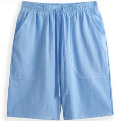 Men's Shorts Linen Shorts Summer Shorts Pocket Drawstring Elastic Waist Plain Comfort Breathable Short Casual Daily Holiday Fashion Classic Style Black White