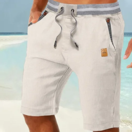 Men's Shorts Linen Shorts Summer Shorts Beach Shorts Pocket Drawstring Elastic Waist Color Block Comfort Breathable Full Length Casual Daily Holiday Vacation Fashion Dark Khaki Light Khaki