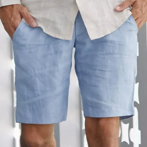 Men's Shorts Linen Shorts Summer Shorts Beach Shorts Pocket Plain Comfort Breathable Outdoor Daily Going out Fashion Streetwear Black Blue