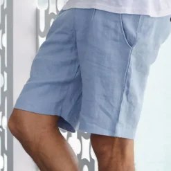 Men's Shorts Linen Shorts Summer Shorts Beach Shorts Pocket Plain Comfort Breathable Outdoor Daily Going out Fashion Streetwear Black Blue