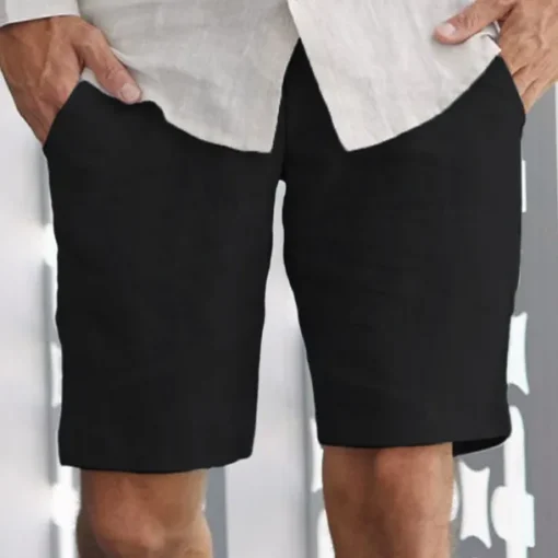 Men's Shorts Linen Shorts Summer Shorts Beach Shorts Pocket Plain Comfort Breathable Outdoor Daily Going out Fashion Streetwear Black Blue