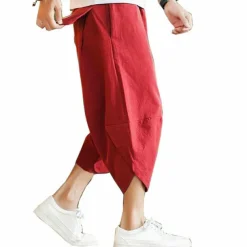 Men's Shorts Linen Shorts Summer Shorts Beach Shorts Boho Pants Drawstring Elastic Waist Plain Comfort Breathable Outdoor Daily Going out Fashion Streetwear Black Wine