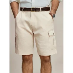 Men's Shorts Linen Shorts Summer Shorts Front Pocket Straight Leg Plain Comfort Breathable Knee Length Party Outdoor Casual Fashion Basic Khaki