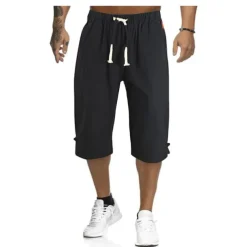 Men's Shorts Linen Shorts Summer Shorts Capri Pants Drawstring Plain Sports Short Work Daily Linen / Cotton Blend Classic Casual / Sporty Black Green Black