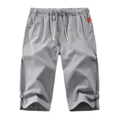 Men's Shorts Linen Shorts Summer Shorts Capri Pants Drawstring Plain Sports Short Work Daily Linen / Cotton Blend Classic Casual / Sporty Black Green Black