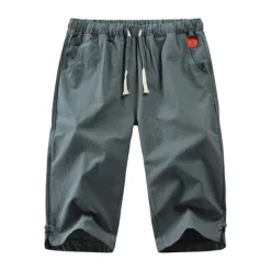 Men's Shorts Linen Shorts Summer Shorts Capri Pants Drawstring Plain Sports Short Work Daily Linen / Cotton Blend Classic Casual / Sporty Black Green Black