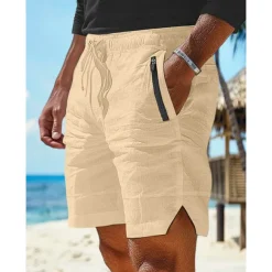 Men's Shorts Linen Shorts Summer Shorts Beach Shorts Pocket Drawstring Elastic Waist Plain Comfort Breathable Short Casual Daily Holiday Fashion Classic Style White Army Green