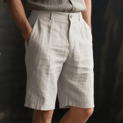 Men's Shorts Linen Shorts Summer Shorts Beach Shorts Buttons Pocket Plain Comfort Breathable Short Vacation Holiday Beach Hawaiian Boho White Khaki