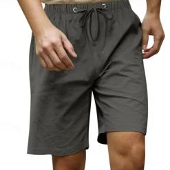 Men's Shorts Linen Shorts Summer Shorts Beach Shorts Pocket Drawstring Elastic Waist Plain Comfort Breathable Knee Length Casual Daily Holiday Fashion Classic Style Black White
