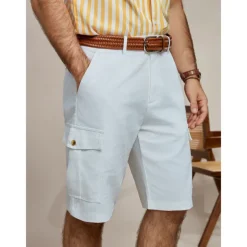 Men's Shorts Linen Shorts Summer Shorts Front Pocket Straight Leg Plain Comfort Breathable Knee Length Party Outdoor Casual Fashion Basic White