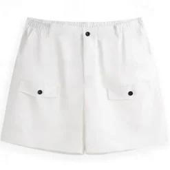 Men's Shorts Linen Shorts Summer Shorts Beach Shorts Buttons Pocket Elastic Waist Plain Comfort Breathable Short Casual Daily Holiday Fashion Classic Style White Khaki