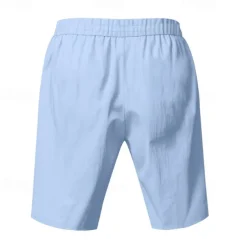 Men's Shorts Linen Shorts Summer Shorts Beach Shorts Pocket Drawstring Elastic Waist Plain Comfort Breathable Knee Length Vacation Holiday Beach Hawaiian Boho Black White