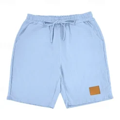 Men's Shorts Linen Shorts Summer Shorts Beach Shorts Pocket Drawstring Elastic Waist Plain Comfort Breathable Knee Length Vacation Holiday Beach Hawaiian Boho Black White