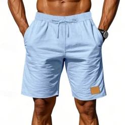 Men's Shorts Linen Shorts Summer Shorts Beach Shorts Pocket Drawstring Elastic Waist Plain Comfort Breathable Knee Length Vacation Holiday Beach Hawaiian Boho Black White