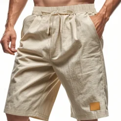 Men's Shorts Linen Shorts Summer Shorts Beach Shorts Pocket Drawstring Elastic Waist Plain Comfort Breathable Knee Length Vacation Holiday Beach Hawaiian Boho Black White