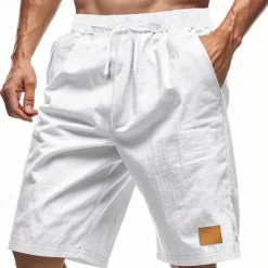 Men's Shorts Linen Shorts Summer Shorts Beach Shorts Pocket Drawstring Elastic Waist Plain Comfort Breathable Knee Length Vacation Holiday Beach Hawaiian Boho Black White