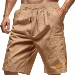 Men's Shorts Linen Shorts Summer Shorts Beach Shorts Pocket Drawstring Elastic Waist Plain Comfort Breathable Knee Length Vacation Holiday Beach Hawaiian Boho Black White