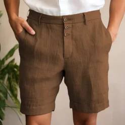 Men's Shorts Linen Shorts Summer Shorts Beach Shorts Buttons Pocket Straight Leg Plain Comfort Breathable Short Casual Daily Holiday Fashion Designer Black White