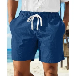 Men's Shorts Linen Shorts Summer Shorts Drawstring Elastic Waist Straight Leg Plain Comfort Breathable Above Knee Casual Daily Holiday Fashion Classic Style Black White