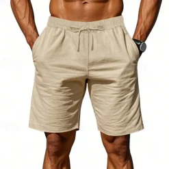 Men's Shorts Linen Shorts Summer Shorts Beach Shorts Pocket Drawstring Elastic Waist Plain Comfort Breathable Short Vacation Holiday Beach Hawaiian Boho Black White