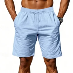 Men's Shorts Linen Shorts Summer Shorts Beach Shorts Pocket Drawstring Elastic Waist Plain Comfort Breathable Short Vacation Holiday Beach Hawaiian Boho Black White