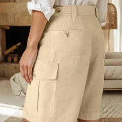 Men's Shorts Linen Shorts Summer Shorts Front Pocket Straight Leg Plain Comfort Breathable Knee Length Party Outdoor Casual Fashion Basic White Khaki