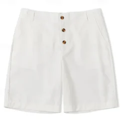 Men's Shorts Linen Shorts Buttons Pocket Straight Leg Plain Comfort Breathable Short Business Business Black White