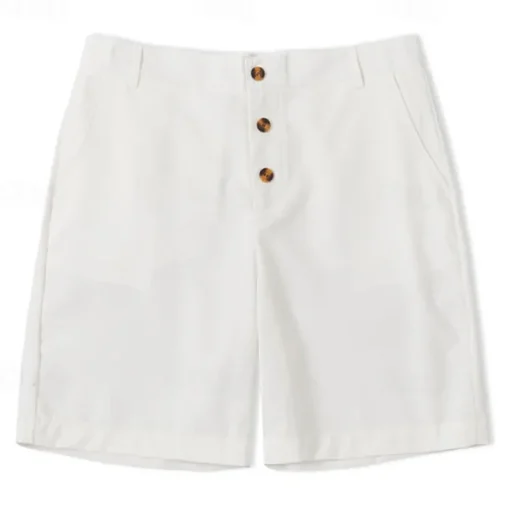 Men's Shorts Linen Shorts Buttons Pocket Straight Leg Plain Comfort Breathable Short Business Business Black White