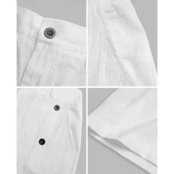 Men's Shorts Linen Shorts Summer Shorts Pocket Side Button Straight Leg Solid Color Comfort Breathable Knee Length Casual Daily Vacation Fashion White Green Inelastic