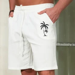 Men's Shorts Linen Shorts Summer Shorts Button Split Front Pocket Plain Comfort Breathable Knee Length Party Outdoor Casual Fashion Basic White Navy Blue