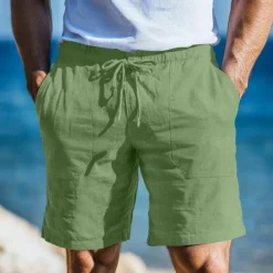 Men's Shorts Linen Shorts Summer Shorts Pocket Drawstring Elastic Waist Plain Comfort Breathable Short Casual Daily Holiday Fashion Classic Style Light Khaki Black