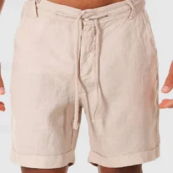 Men's Shorts Linen Shorts Summer Shorts Beach Shorts Buttons Pocket Drawstring Plain Breathable Knee Length Outdoor Daily Going out Fashion Classic Style White Navy Blue