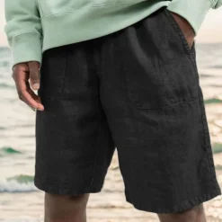 Men's Shorts Linen Shorts Summer Shorts Beach Shorts Pocket Drawstring Elastic Waist Plain Comfort Breathable Knee Length Casual Daily Holiday Fashion Classic Style Black White