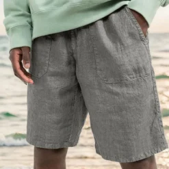 Men's Shorts Linen Shorts Summer Shorts Beach Shorts Pocket Drawstring Elastic Waist Plain Comfort Breathable Knee Length Casual Daily Holiday Fashion Classic Style Black White