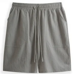 Men's Shorts Linen Shorts Summer Shorts Beach Shorts Pocket Drawstring Elastic Waist Plain Comfort Breathable Knee Length Casual Daily Holiday Fashion Classic Style Black White