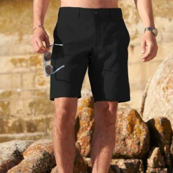 Men's Shorts Linen Shorts Dress Shorts Summer Shorts Pocket Plain Comfort Breathable Outdoor Daily Going out Fashion Casual Black Blue