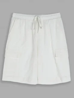 Men's Shorts Linen Shorts Summer Shorts Front Pocket Straight Leg Cargo Pocket Plain Comfort Breathable Knee Length Party Outdoor Casual Fashion Basic White Navy Blue