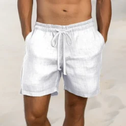 Men's Shorts Linen Shorts Summer Shorts Pocket Drawstring Elastic Waist Plain Comfort Breathable Short Casual Daily Holiday Fashion Classic Style Black White