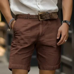 Men's Shorts Linen Shorts Dress Shorts Summer Shorts Zipper Buttons Pocket Plain Comfort Breathable Outdoor Daily Going out Fashion Casual Black White